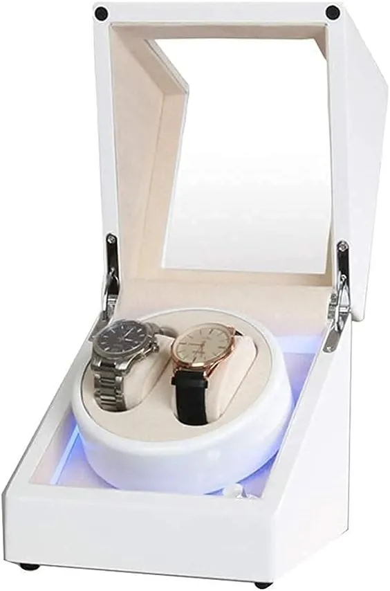 Automatic Watch Winder Box White Double Watch Winder Box for Automatic Watch Built-in Led Light Exterior Dual Power Supply Quiet Motor Exquisite/D