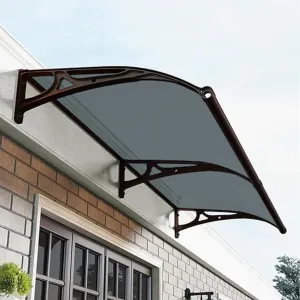 Awnings for Windows Outside, Aluminum Bracket awnings, Black Bracket awnings, Suitable for terraces, Bedroom Windows, rain and Snow Protection, Sunshade, Easy to Install-Smoke gray-60x100cm/24x40in