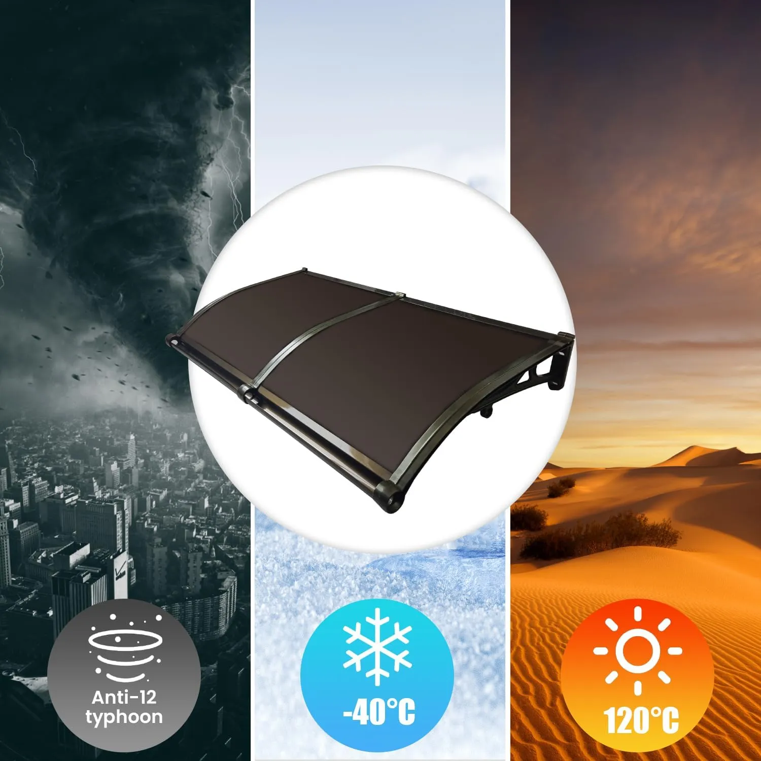 Awnings for Windows Outside, Aluminum Bracket awnings, Black Bracket awnings, Suitable for terraces, Bedroom Windows, rain and Snow Protection, Sunshade, Easy to Install-Smoke gray-60x100cm/24x40in