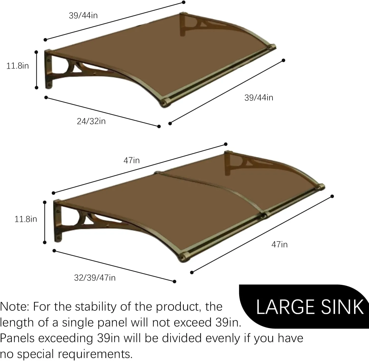 Awnings for Windows Outside, Aluminum Bracket awnings, Black Bracket awnings, Suitable for terraces, Bedroom Windows, rain and Snow Protection, Sunshade, Easy to Install-Smoke gray-60x100cm/24x40in