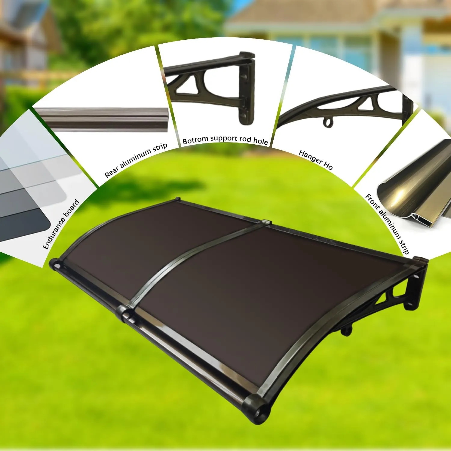 Awnings for Windows Outside, Aluminum Bracket awnings, Black Bracket awnings, Suitable for terraces, Bedroom Windows, rain and Snow Protection, Sunshade, Easy to Install-Smoke gray-60x100cm/24x40in