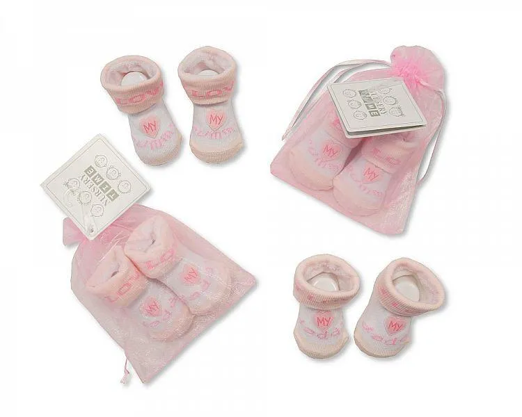 Baby Girls Socks in Mesh Bag - I Love Mummy/Daddy (Bw-6115-2138)