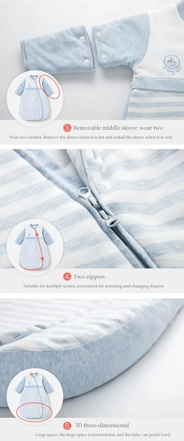 Baby Organic Sleeping Bag Detachable Sleeve Wearable Blanket,Pink,Double Layer for 68-77℉