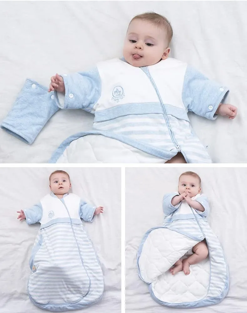 Baby Organic Sleeping Bag Detachable Sleeve Wearable Blanket,Pink,Double Layer for 68-77℉