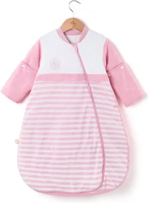 Baby Organic Sleeping Bag Detachable Sleeve Wearable Blanket,Pink,Double Layer for 68-77℉