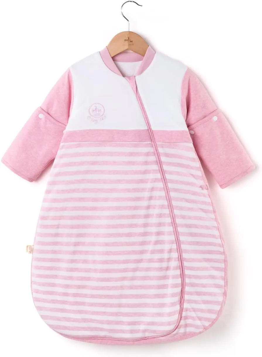 Baby Organic Sleeping Bag Detachable Sleeve Wearable Blanket,Pink,Double Layer for 68-77℉