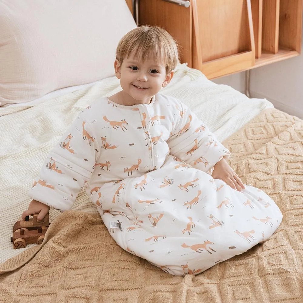 Baby Sleep Bag Wearable Blanket Sleep Sack with Detachable Sleeves 2.5tog Unisex Baby Sleeping Sack With 2-Way Zipper