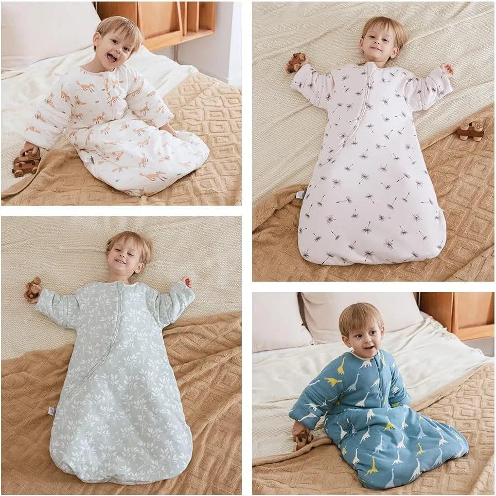 Baby Sleep Bag Wearable Blanket Sleep Sack with Detachable Sleeves 2.5tog Unisex Baby Sleeping Sack With 2-Way Zipper