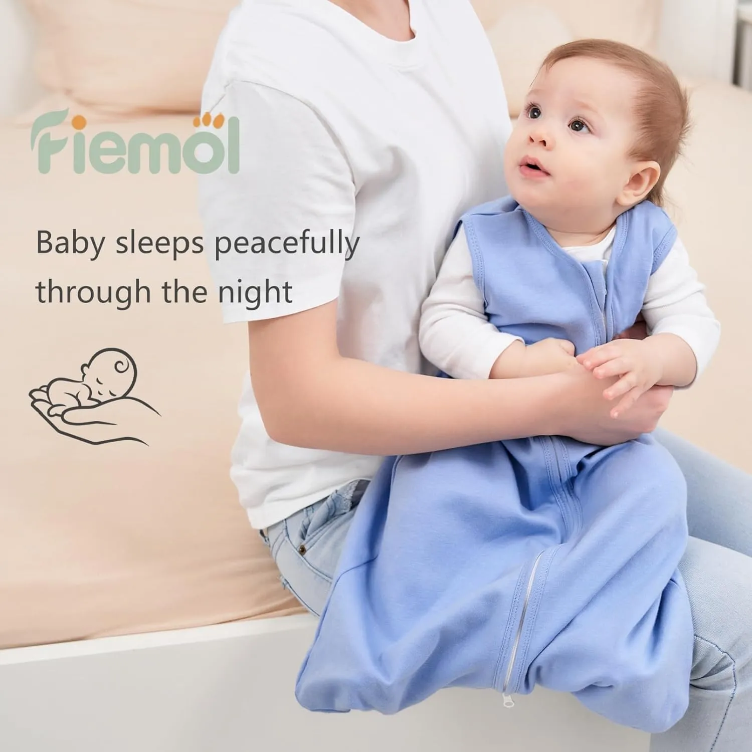 Baby Sleep Sack 0-6 Months, 100% Cotton Sleeping Sack for Newborn and Infant, 3 Pack Baby Wearable Blanket, 0.5 Tog Lightweight Double Zipper Sleep Bag Apricot