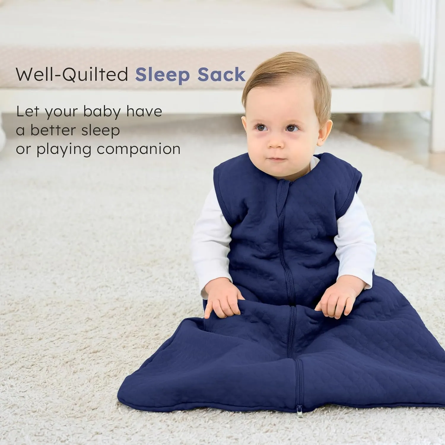 Baby Sleep Sack 0-6 Months 2.5 TOG, Winter Cotton Sleep Sacks Newborn and Infant, Warm Quilted Baby Wearable Blanket, Newborn Sleeping Bag with 2-Way Zipper Blue 1 Pack