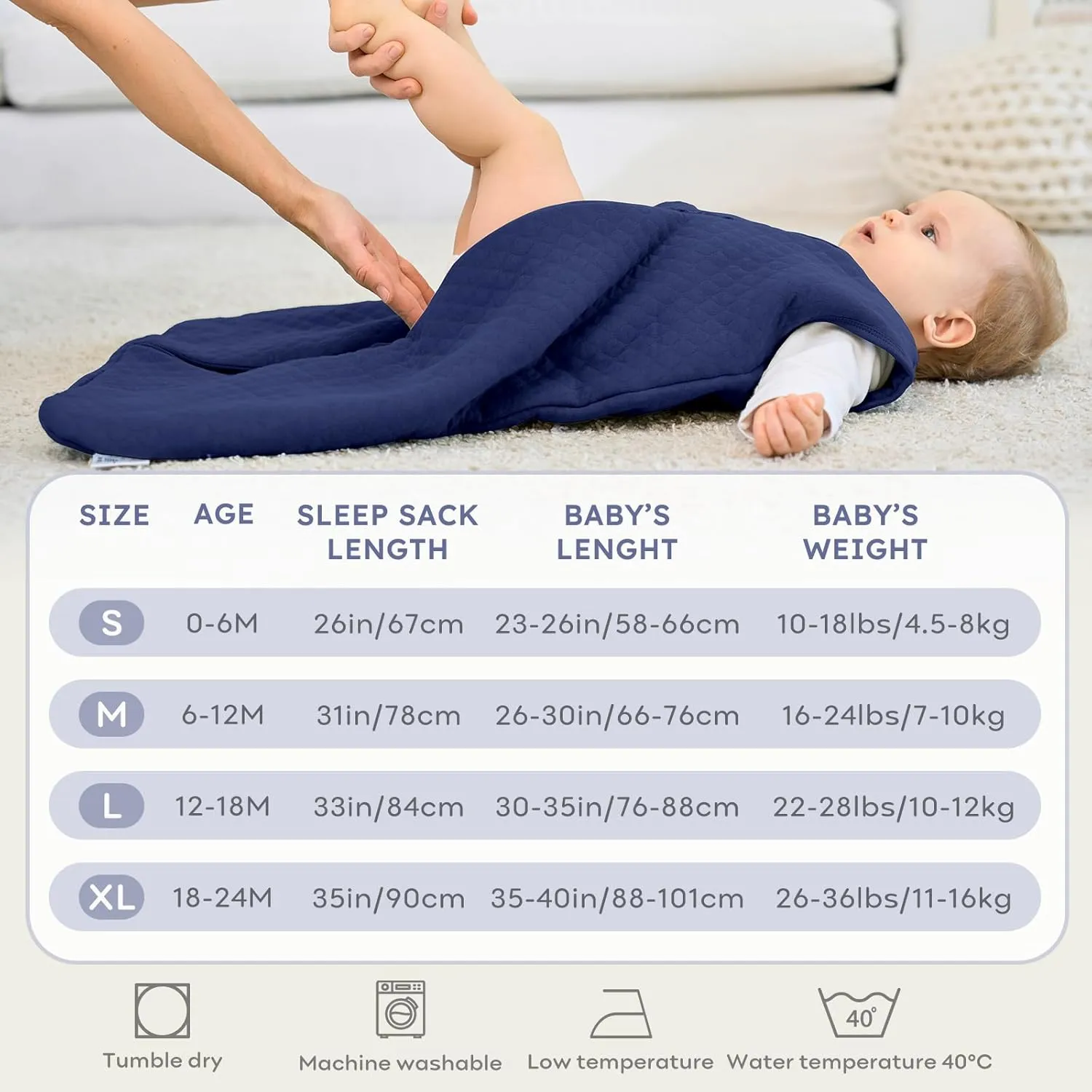 Baby Sleep Sack 0-6 Months 2.5 TOG, Winter Cotton Sleep Sacks Newborn and Infant, Warm Quilted Baby Wearable Blanket, Newborn Sleeping Bag with 2-Way Zipper Blue 1 Pack