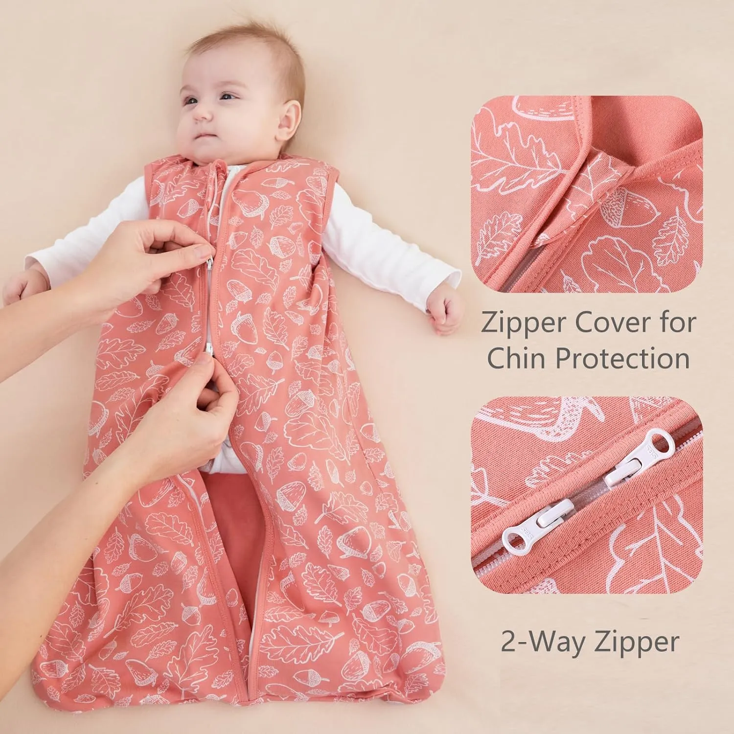 Baby Sleep Sack 6-12 Months, 100% Cotton Sleeping Sack for Newborn and Infant, 3 Pack Baby Wearable Blanket, 0.5 Tog Lightweight Double Zipper Sleep Bag Pink