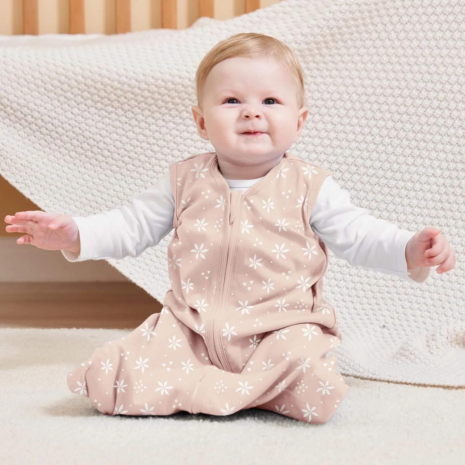 Baby Sleep Sack 6-12 Months, 100% Cotton Sleeping Sack for Newborn and Infant, 3 Pack Baby Wearable Blanket, 0.5 Tog Lightweight Double Zipper Sleep Bag Pink