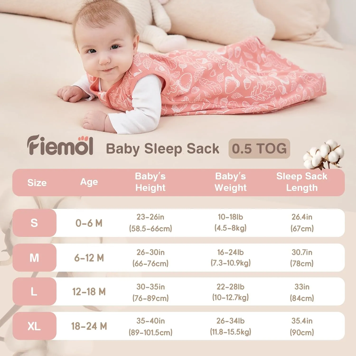 Baby Sleep Sack 6-12 Months, 100% Cotton Sleeping Sack for Newborn and Infant, 3 Pack Baby Wearable Blanket, 0.5 Tog Lightweight Double Zipper Sleep Bag Pink