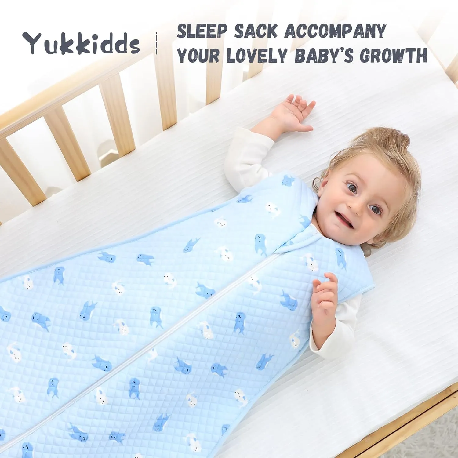 Baby Sleep Sack 6-12 Months TOG 2.5 Winter Wearable Blanket for Baby 100% Cotton Warm Sleeping Sack with 2-Way Zipper Blue