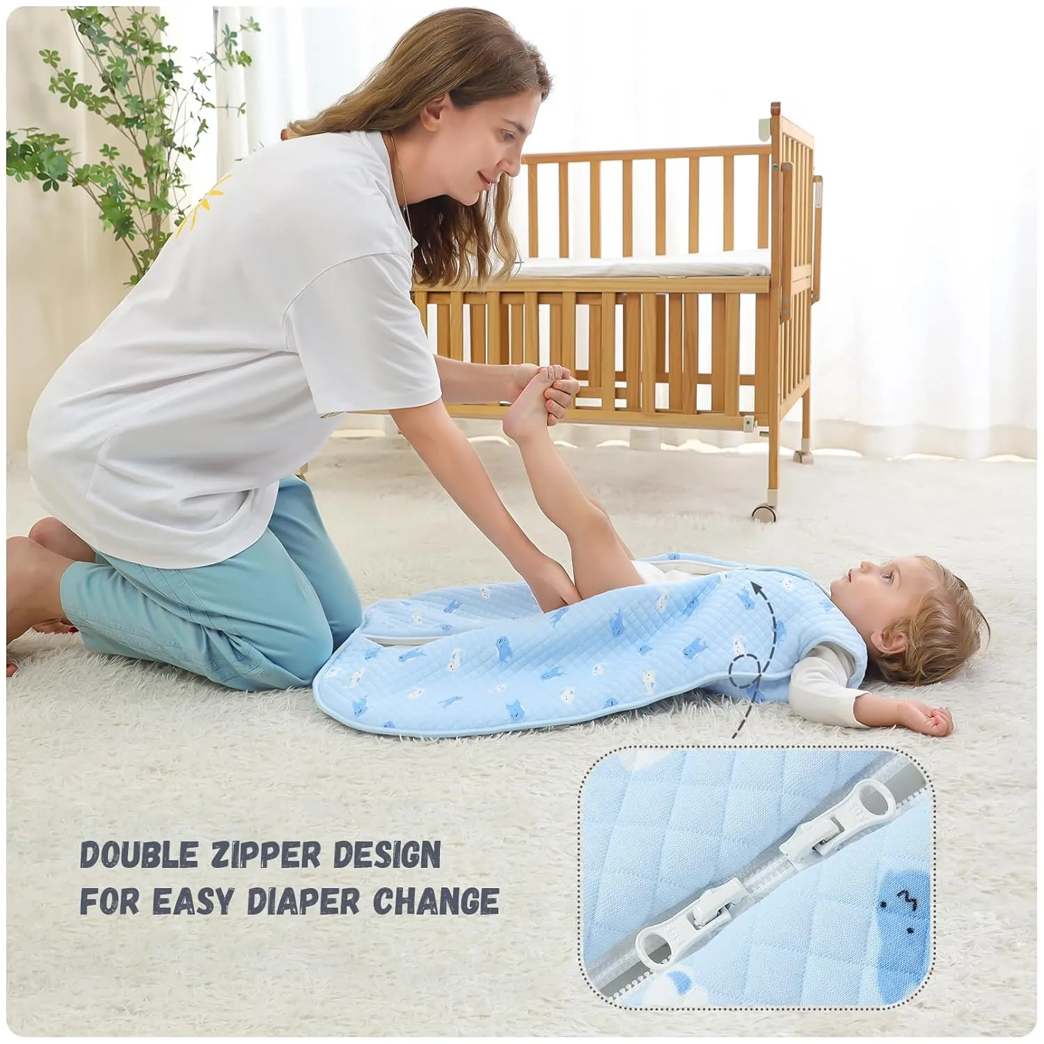 Baby Sleep Sack 6-12 Months TOG 2.5 Winter Wearable Blanket for Baby 100% Cotton Warm Sleeping Sack with 2-Way Zipper Blue