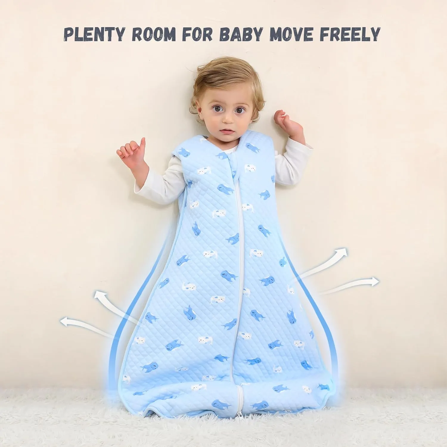 Baby Sleep Sack 6-12 Months TOG 2.5 Winter Wearable Blanket for Baby 100% Cotton Warm Sleeping Sack with 2-Way Zipper Blue
