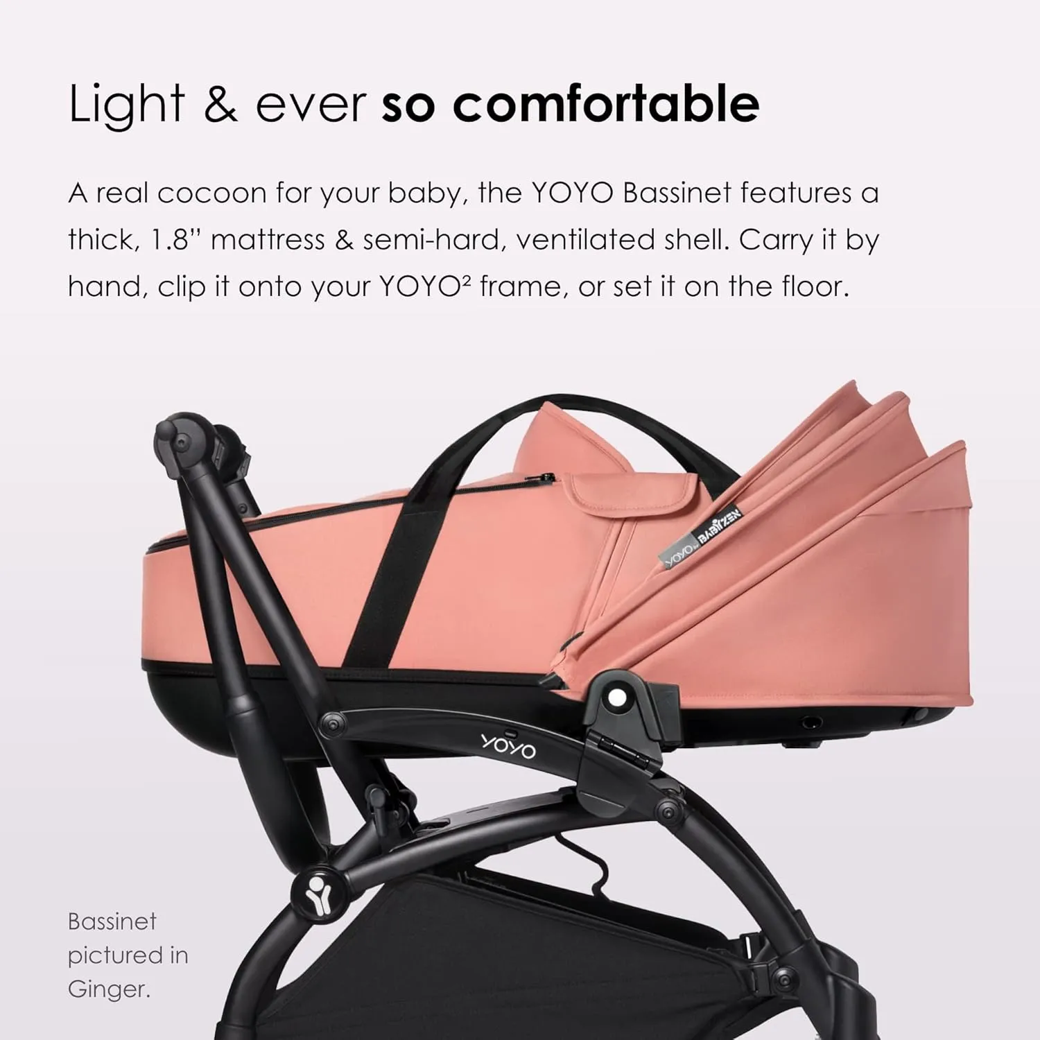 BABYZEN YOYO2 White Frame   Peppermint Bassinet - Includes Thick Double Mattress, Ventilated Shell & Canopy