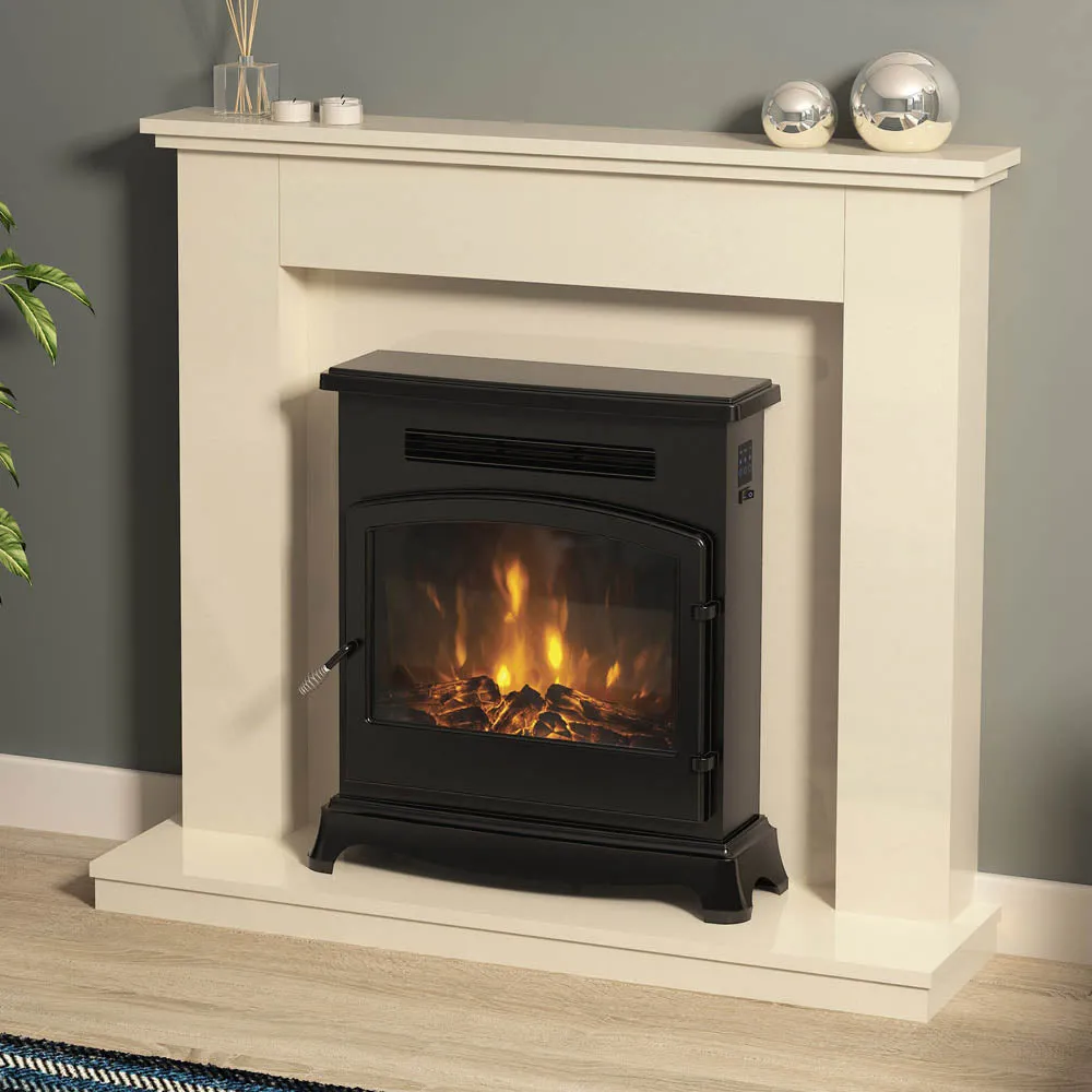 Be Modern Electric Stove LED Matt Black Thermostat Flame Effect Heater 2kW