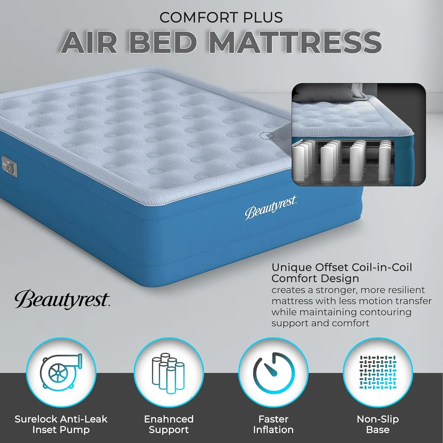 Beautyrest 17" Comfort Plus Air Bed Mattress with Built-in Pump and Plush Cooling Topper, Twin