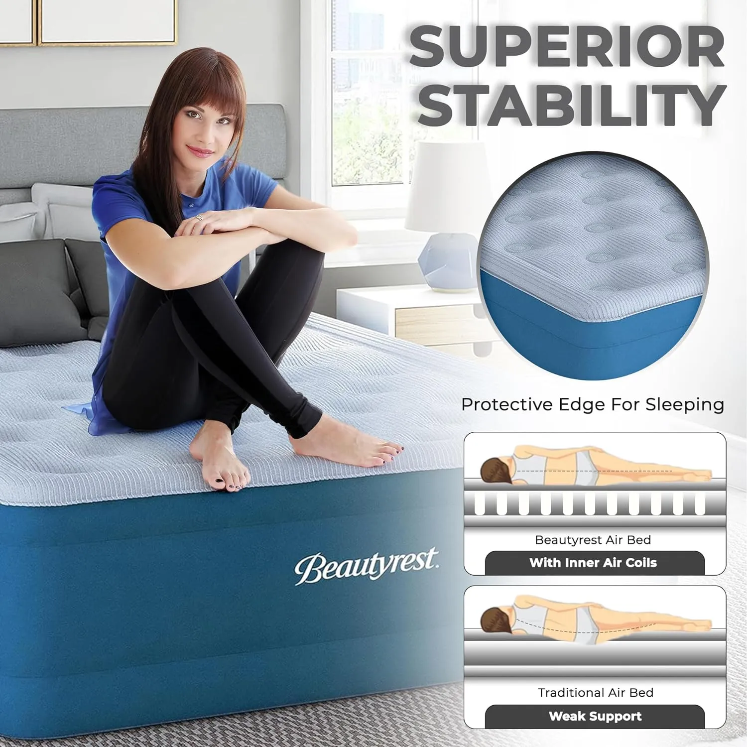 Beautyrest 17" Comfort Plus Air Bed Mattress with Built-in Pump and Plush Cooling Topper, Twin