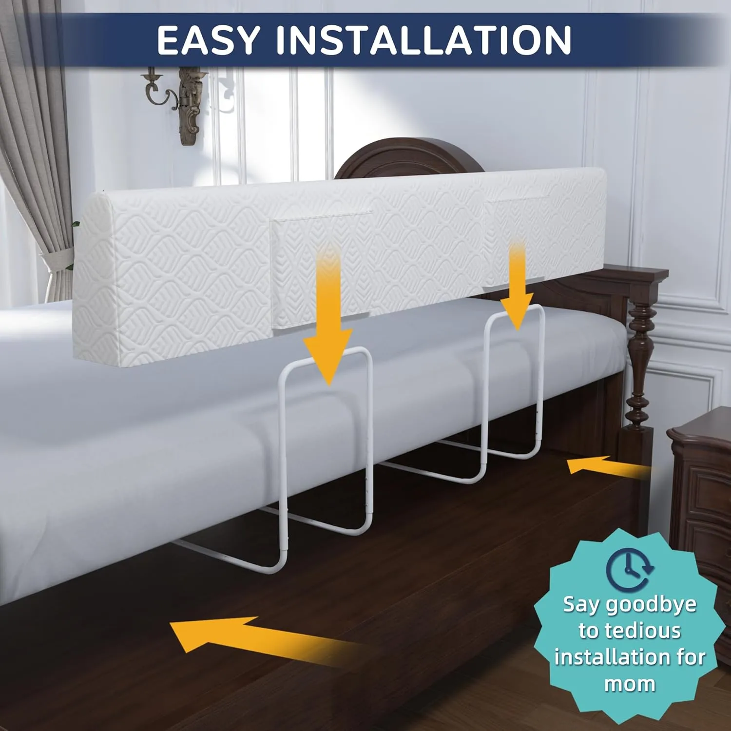 Bed Bumper for Toddlers, Foam Bed Rail for Toddlers, Toddler Bed Rail Bumper, Soft Safety Bed Guard Rail for Kids, Bed Side Rail for Twin, Full, Queen & King Beds (White, 51IN)