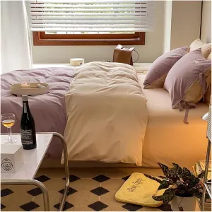 Bed Four Pieces Set, Winter Duvet Cover Luxury Cute Women Queen Sheet Sets Double Bed King Single Bed Comforter Set (B-Twin
