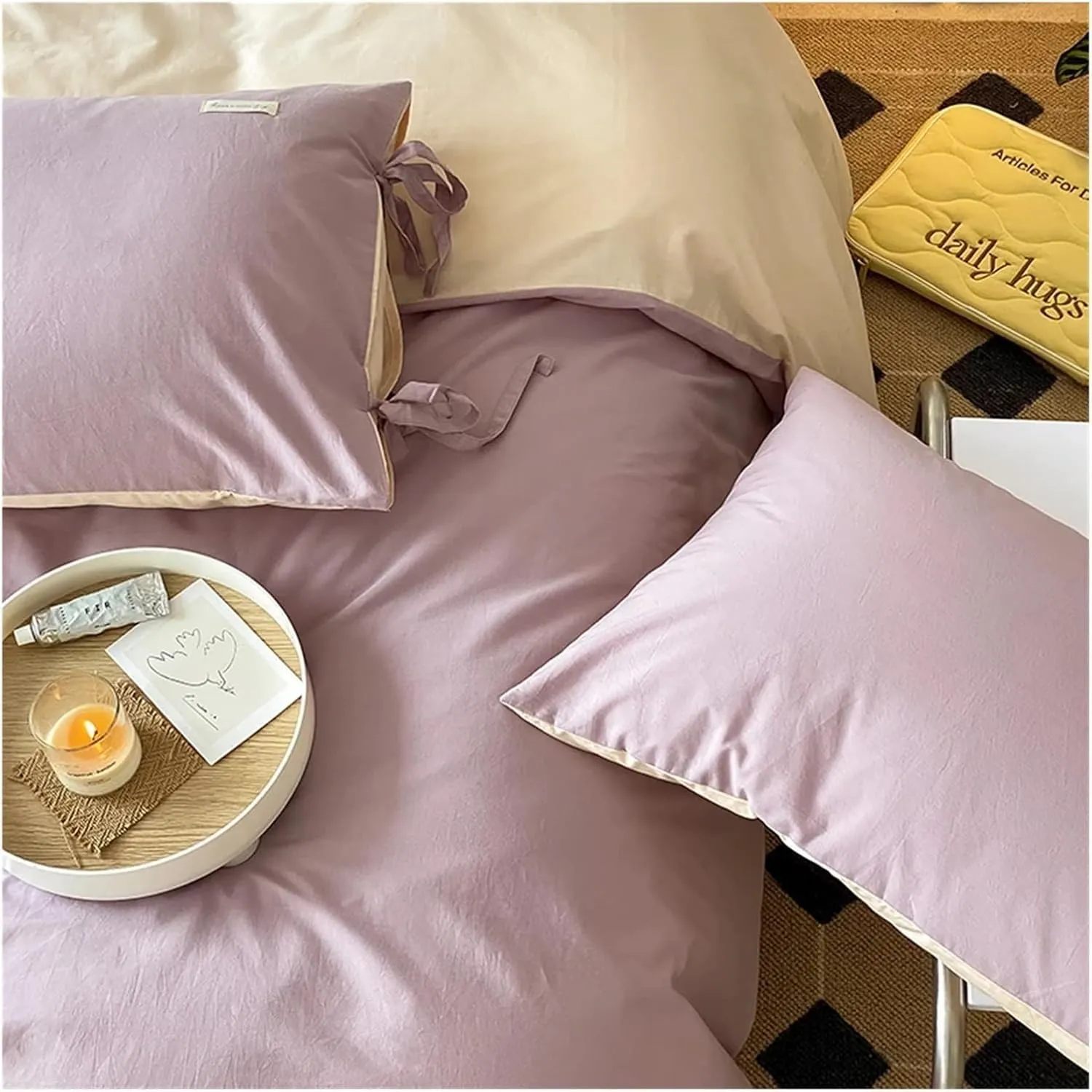 Bed Four Pieces Set, Winter Duvet Cover Luxury Cute Women Queen Sheet Sets Double Bed King Single Bed Comforter Set (B-Twin