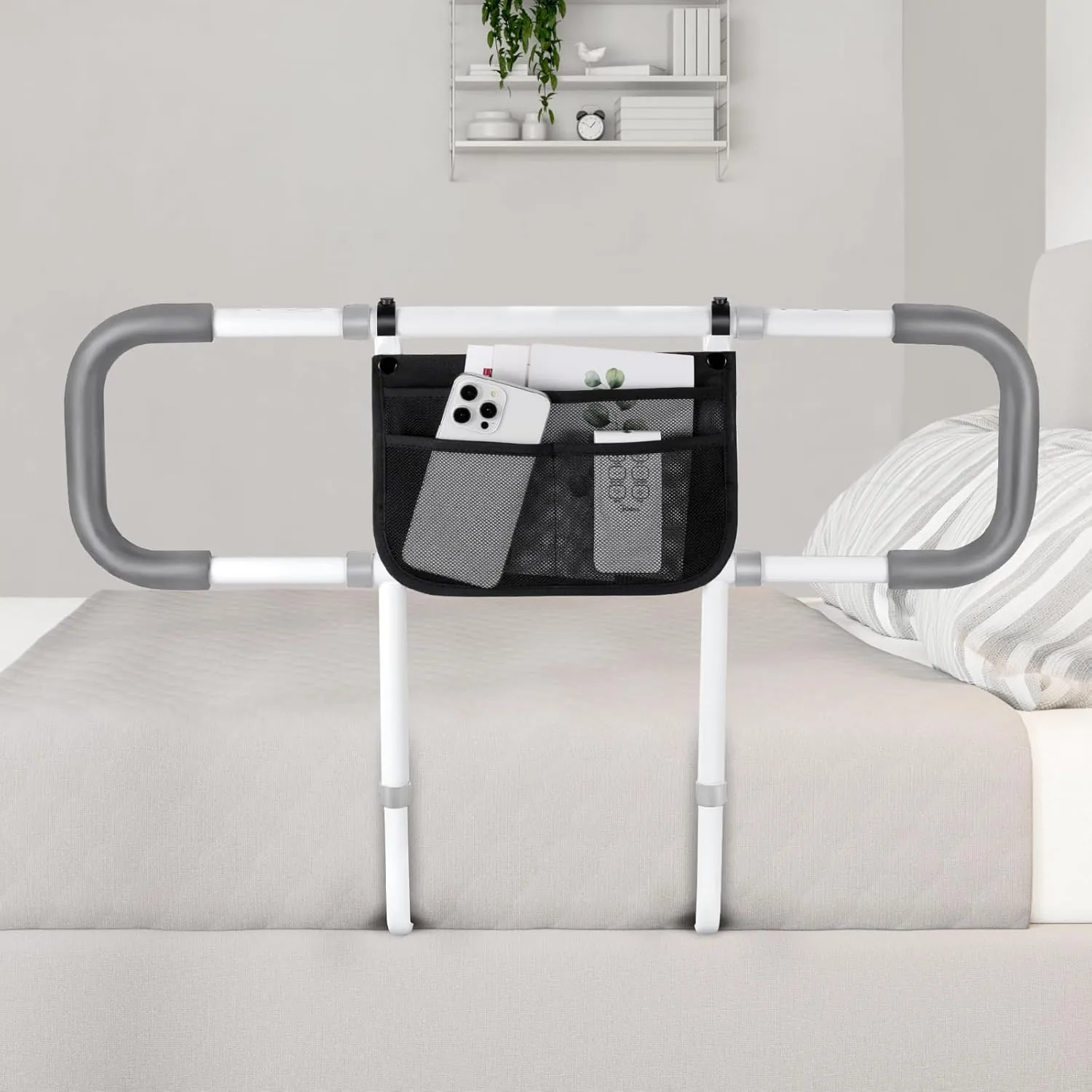 Bed Rails for Elderly Adults Safety - Extended Bed Assist Rail for Seniors - Adjustable Bed Side Rails Handle Support Bar Bed Guard Rail with Storage Bag & Fixing Strap, Fit King Queen Full Twin Bed