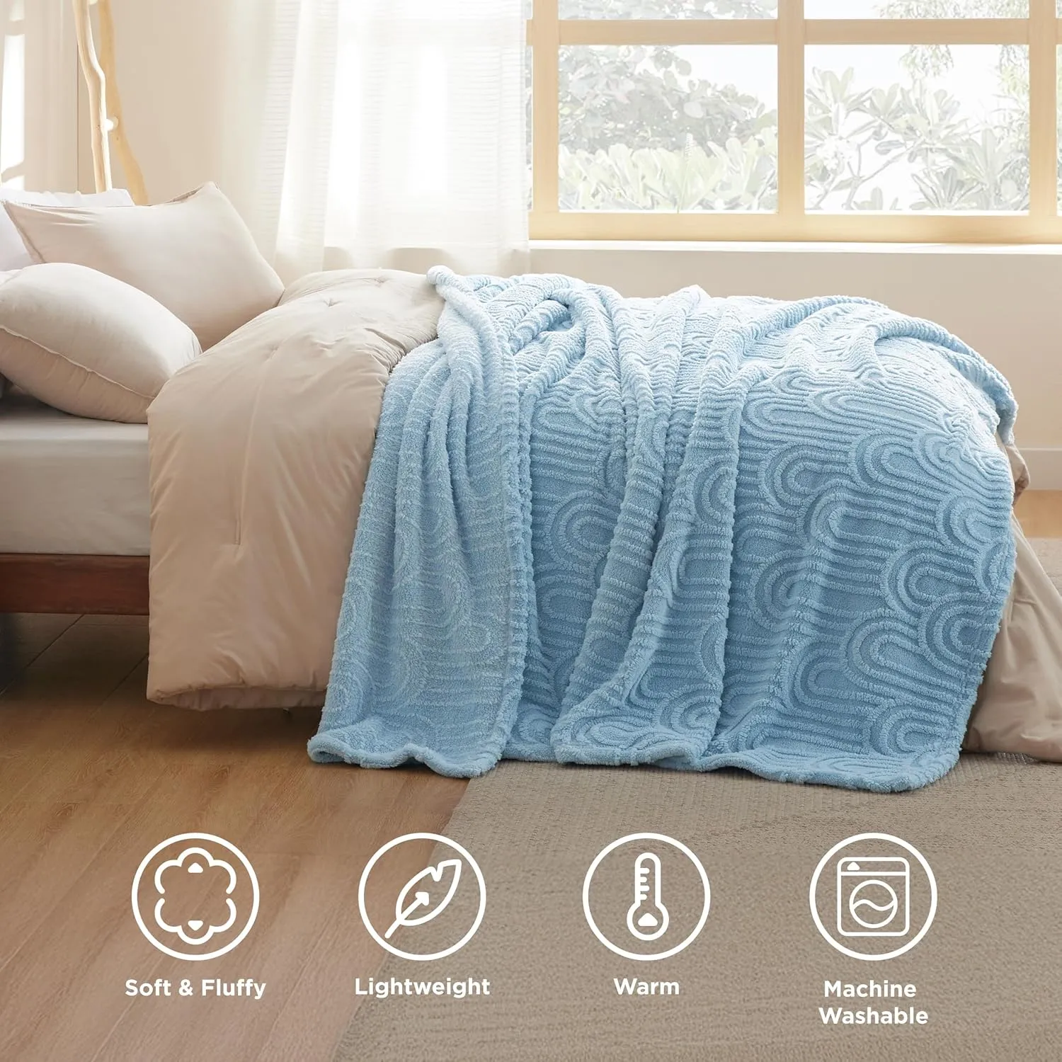 Bedsure Blue Throw Blanket for Couch - Super Soft & Cozy Summer Blankets for Women, Fluffy Fleece Throw for Girls, for Women, Ideal for Room, Home & Bedroom Decor, 50x60 Inches