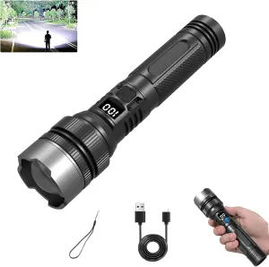 Benighty Flash Light, 2025 The Ultimate Survival Flashlight, Benighty Flashlight Rechargeable, Waterproof Zoomable Emergencies Handheld Spotlight for Camping, Outdoor with Digital Display (1PCS)