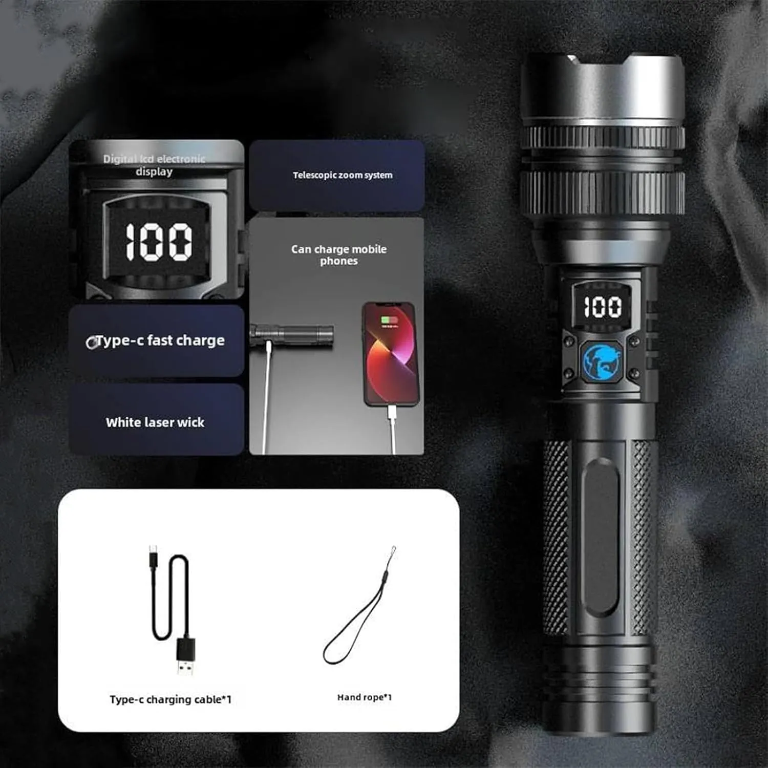 Benighty Flash Light, Benighty Survival Flashlight, 2025 The Ultimate Survival Flashlight,USB Waterproof Zoomable High Lumens Handheld Flashlights, Outdoor and Home Emergency Use (2)