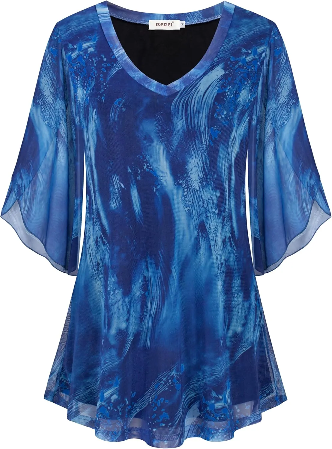 BEPEI Women's Tops 3/4 Sleeve Dressy Casual Blouses V Neck Double Layers Shirts