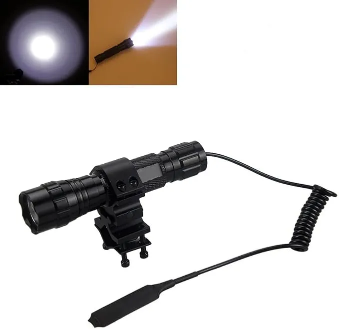 BESTSUN Super Bright Tactical Flashlight WF-501B L2 LED 1200 Lumens 1 Mode Hunting Light Lamp Torch Set with Pressure Tail Switch, Barrel Mount and Charger