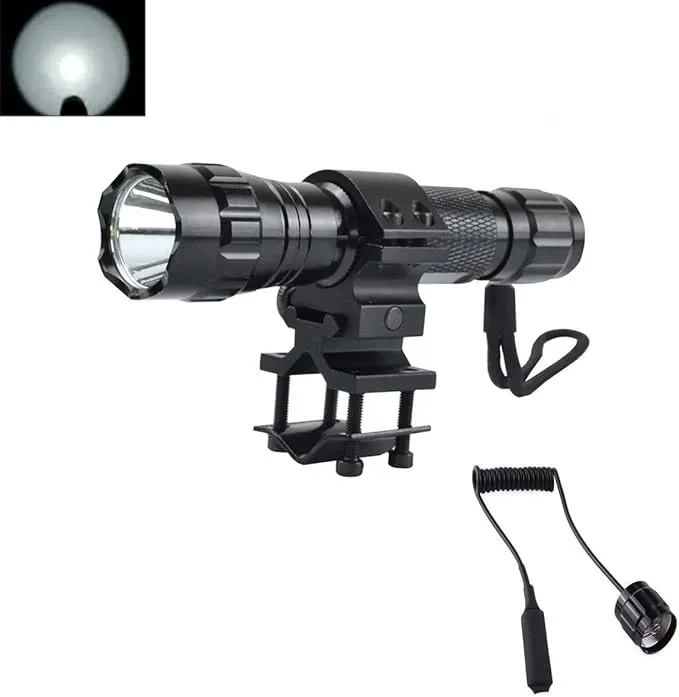 BESTSUN Super Bright Tactical Flashlight WF-501B L2 LED 1200 Lumens 1 Mode Hunting Light Lamp Torch Set with Pressure Tail Switch, Barrel Mount and Charger