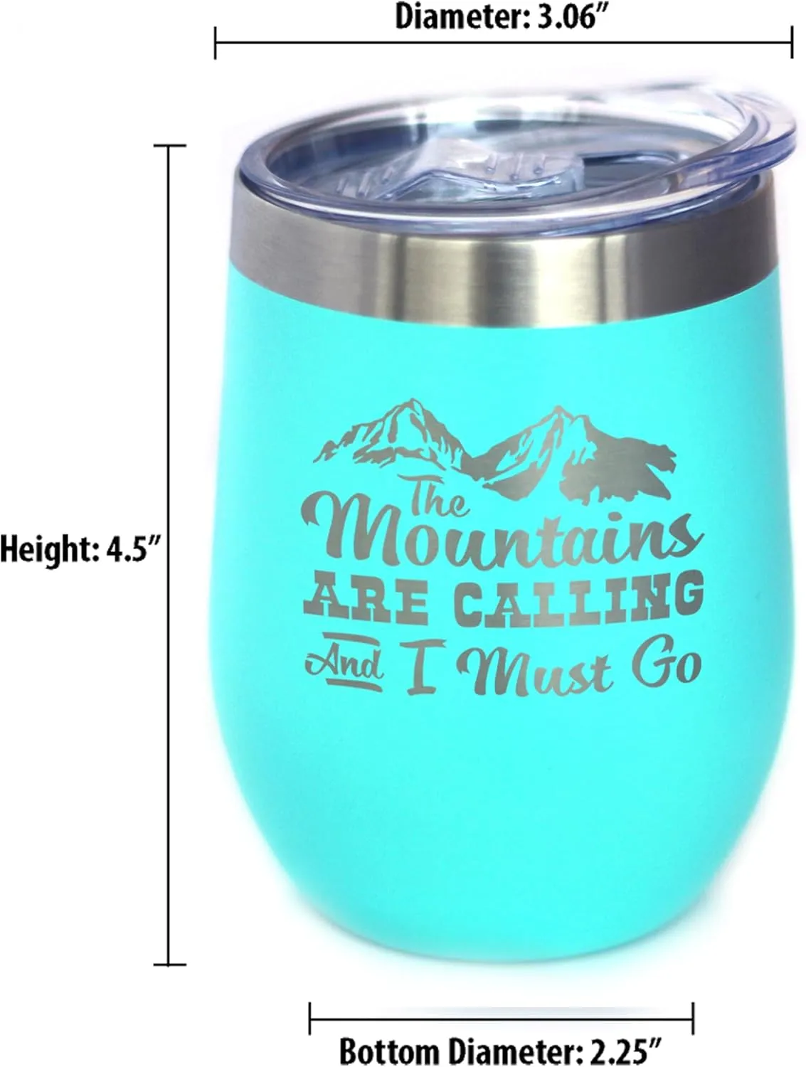 Bevvee Mountains Are Calling - Wine Tumbler Glass with Sliding Lid - Stemless Stainless Steel Insulated Cup - Outdoor Hiking & Camping Gift - Teal