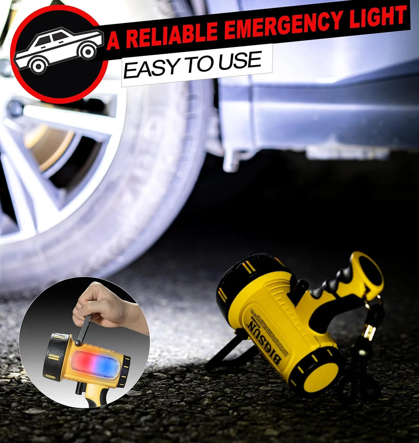 BIGSUN Rechargeable Spotlight, High Lumens LED Flashlight,Work Lamp with Stand,10000mAh Battery, Handheld Large Spot Light for Outdoor, Car, Boat