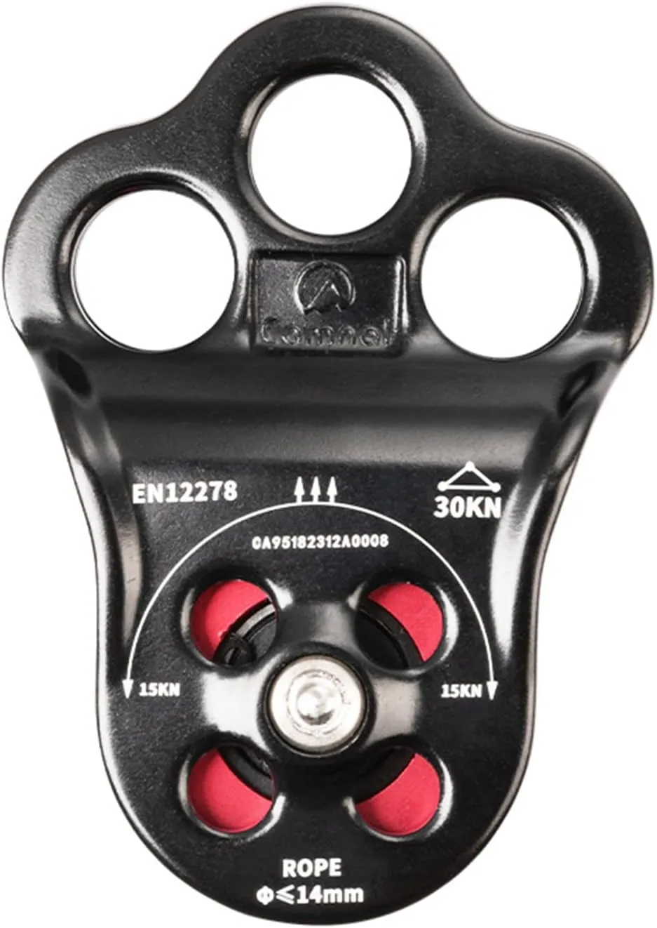 Black 30KN Ball Bearing Three Holes Single Pulley Bearing High Altitude Rescue Equipment for 14mm Rope Hauling, Rock Climbing, Rescue Applications, Zipline Sports Etc