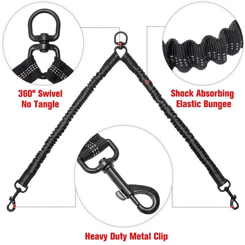 Black Pet Double-Ended Rope   1.5M Leash - Easy to walk two dogs, tangle-free design