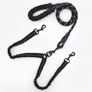 Black Pet Double-Ended Rope   1.5M Leash - Easy to walk two dogs, tangle-free design
