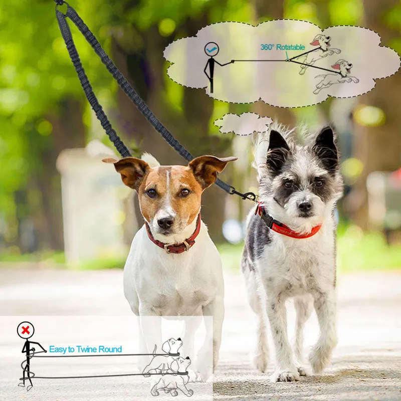 Black Pet Double-Ended Rope   1.5M Leash - Easy to walk two dogs, tangle-free design