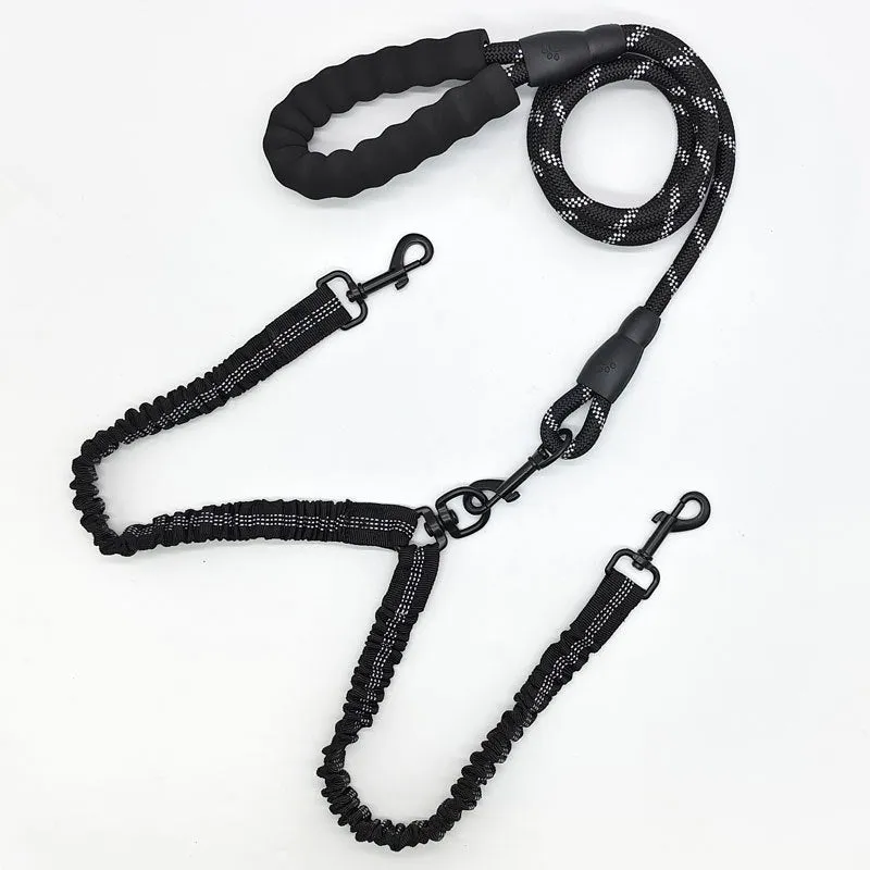 Black Pet Double-Ended Rope   1.5M Leash - Easy to walk two dogs, tangle-free design