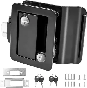 Black RV Door Lock Replacement, Upgraded RV Door Latch with Paddle Deadbolt 4 Keys, Camper Door Lock for Travel Trailers Horse Cargo Hauler, Zinc Alloy Trailer Entry Door Latch Replacement