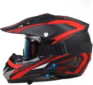 Bluetooth Off Road Motorcycle Helmet, DOT Approved Adult Unisex Full Face Mountain Climbing Helmet with Speakers and Microphone for Cool Offroad BMX Four Wheeler Dirt Bike
