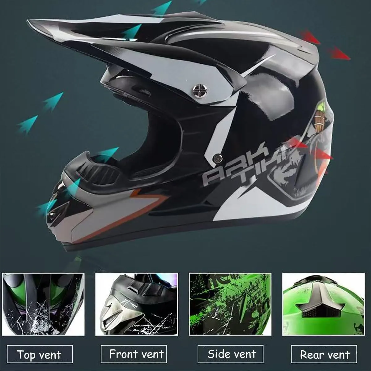 Bluetooth Off Road Motorcycle Helmet, DOT Approved Adult Unisex Full Face Mountain Climbing Helmet with Speakers and Microphone for Cool Offroad BMX Four Wheeler Dirt Bike