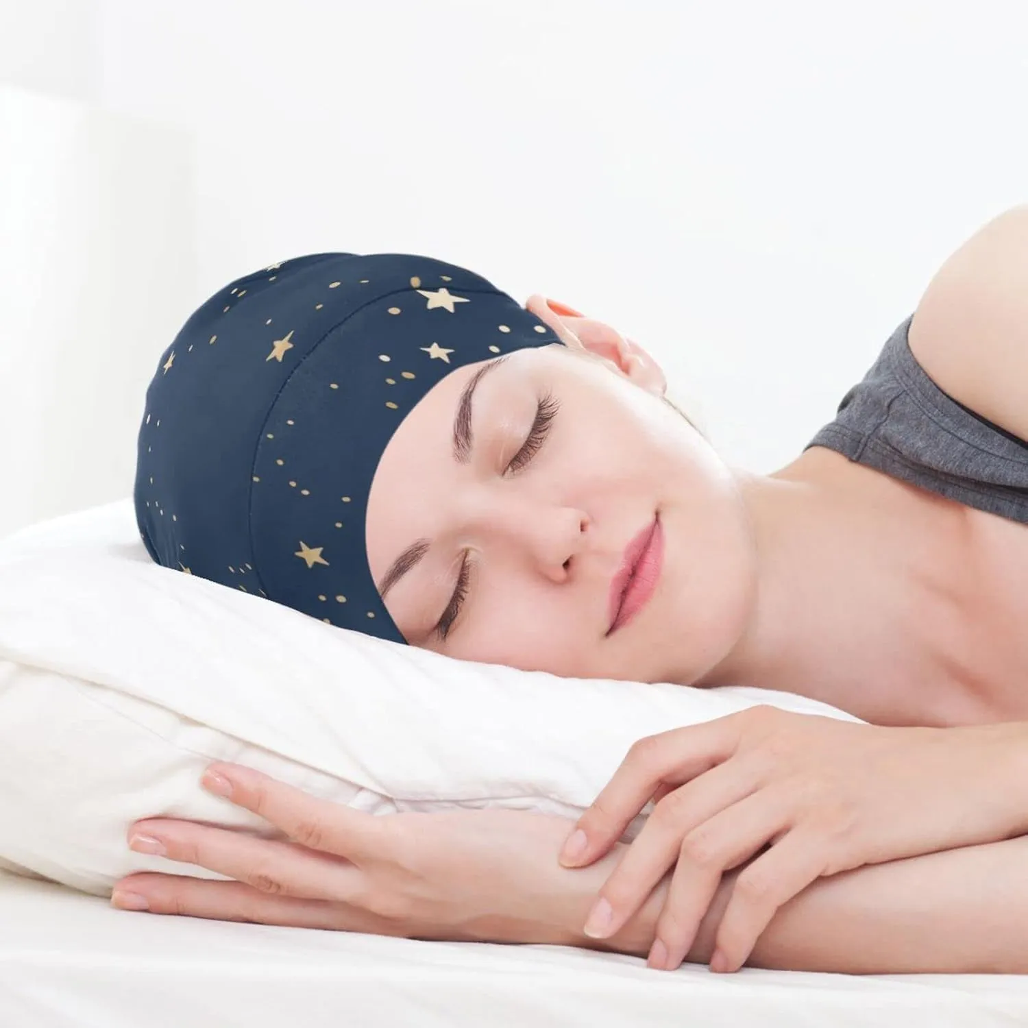 Bonnet Sleep Cap Hair Wrap Cover for Sleeping - Satin Lined Night Cap Slouchy Beanie for Men Women - Dark Blue Night Sky