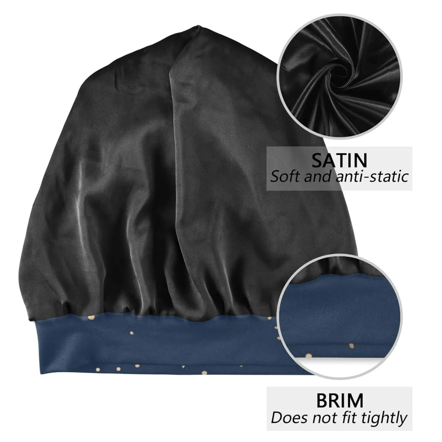 Bonnet Sleep Cap Hair Wrap Cover for Sleeping - Satin Lined Night Cap Slouchy Beanie for Men Women - Dark Blue Night Sky