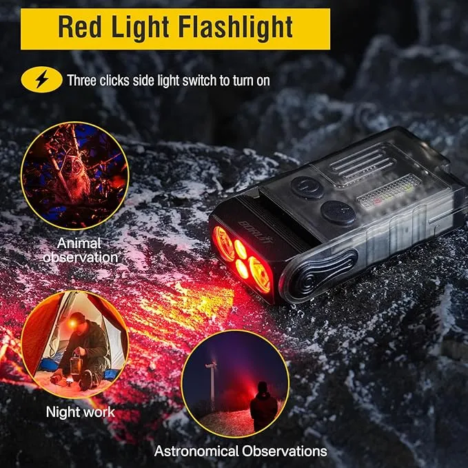 BORUIT V20 Small Powerful Flashlight 1000LM with Red Blue Warm Light, 180° Head Swivels 110dB Buzzer - Mini Keychain Pocket Rechargeable LED Flashlights USB EDC Clip Flash Light