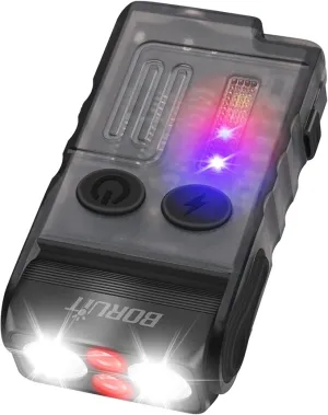 BORUIT V20 Small Powerful Flashlight 1000LM with Red Blue Warm Light, 180° Head Swivels 110dB Buzzer - Mini Keychain Pocket Rechargeable LED Flashlights USB EDC Clip Flash Light