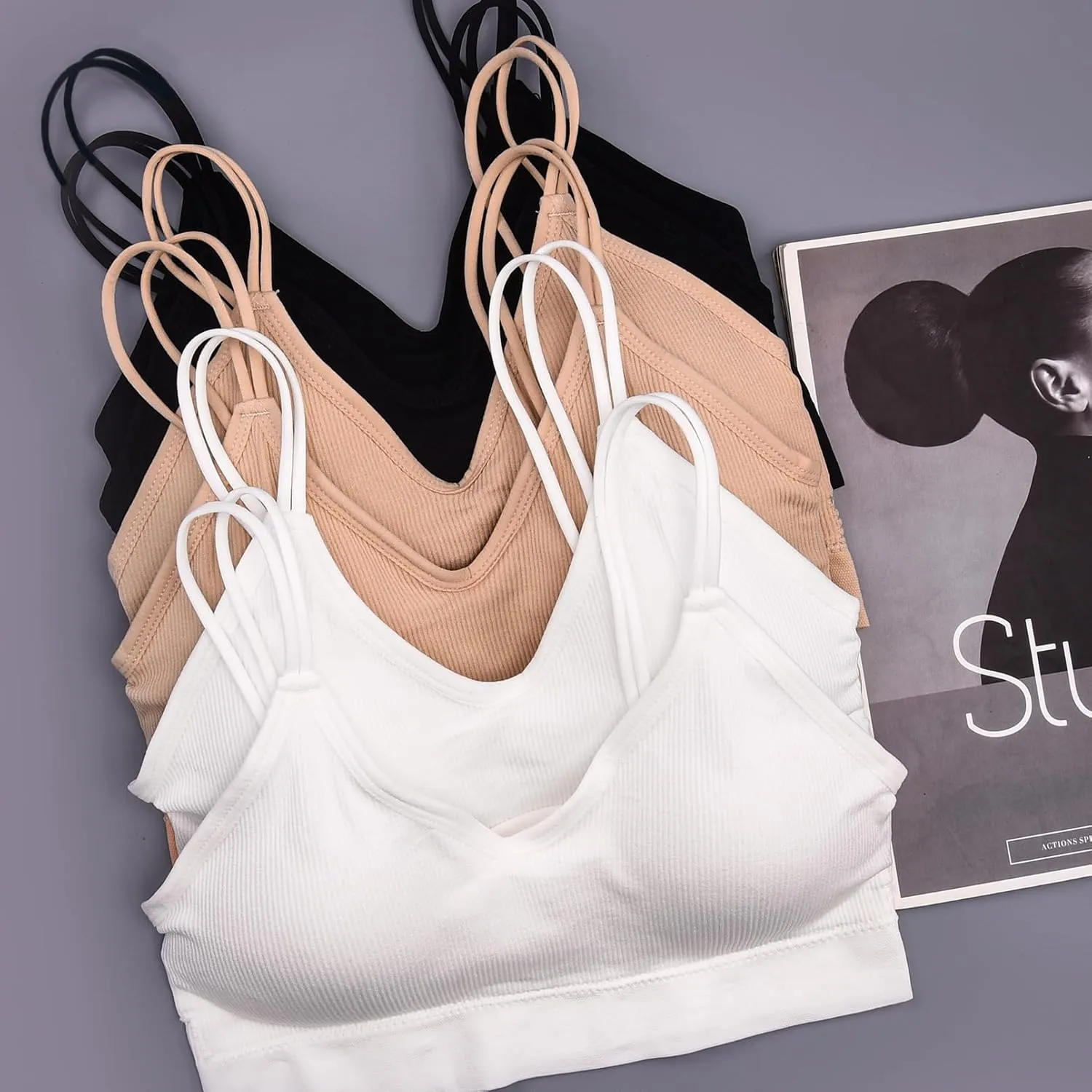 BQTQ 6 Pcs V Neck Bralettes for Women Padded Bralette with Straps Seamless Bra